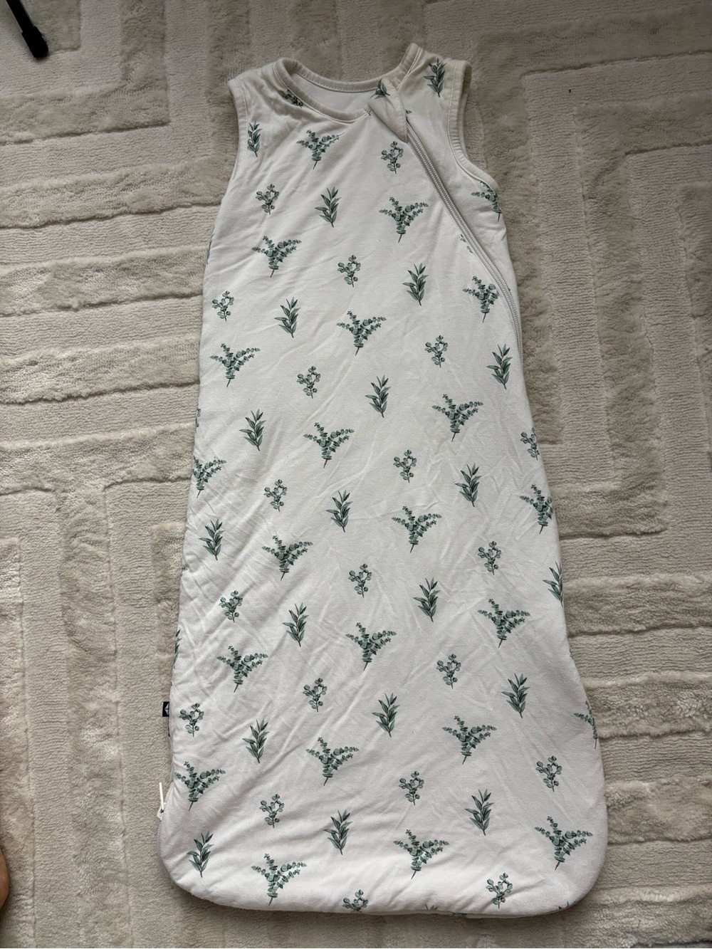 Kyte BABY White Sleep Sack with Green eucalyptus Print